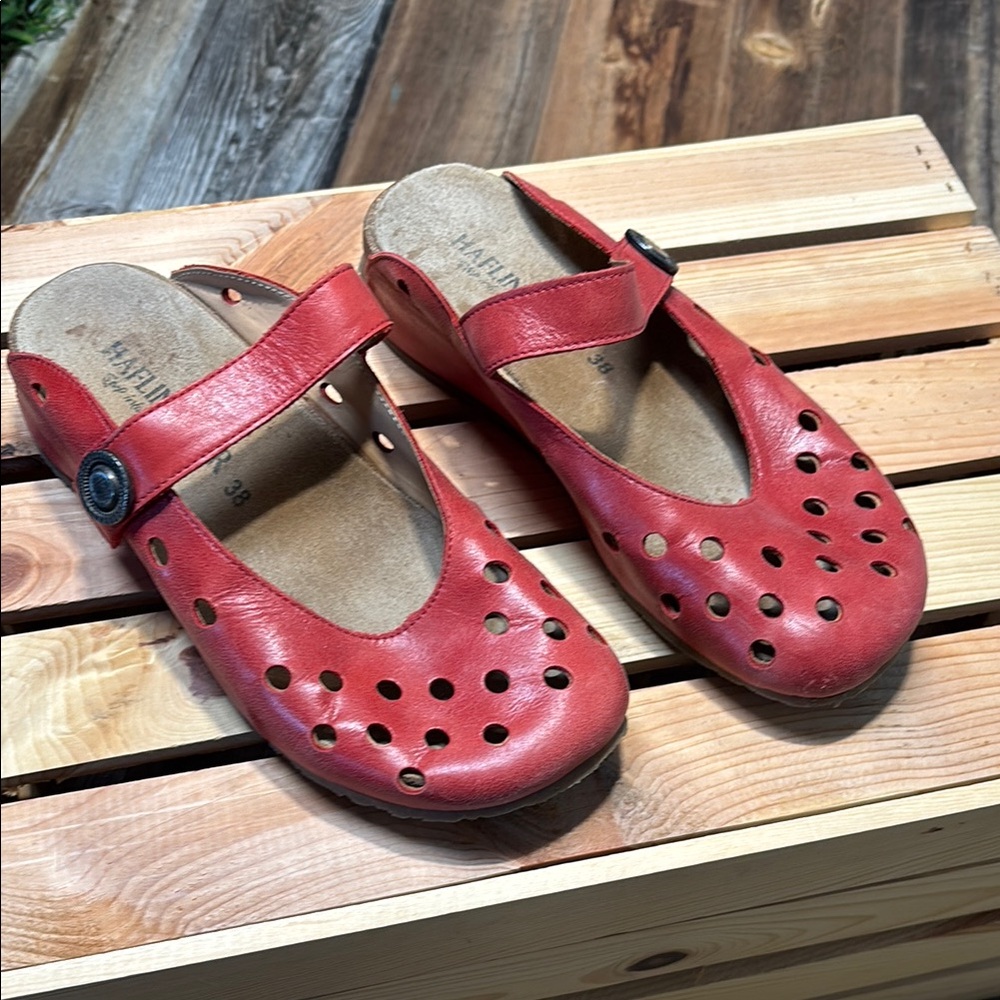 Haflinger Red Leather Clogs Mules Size 38